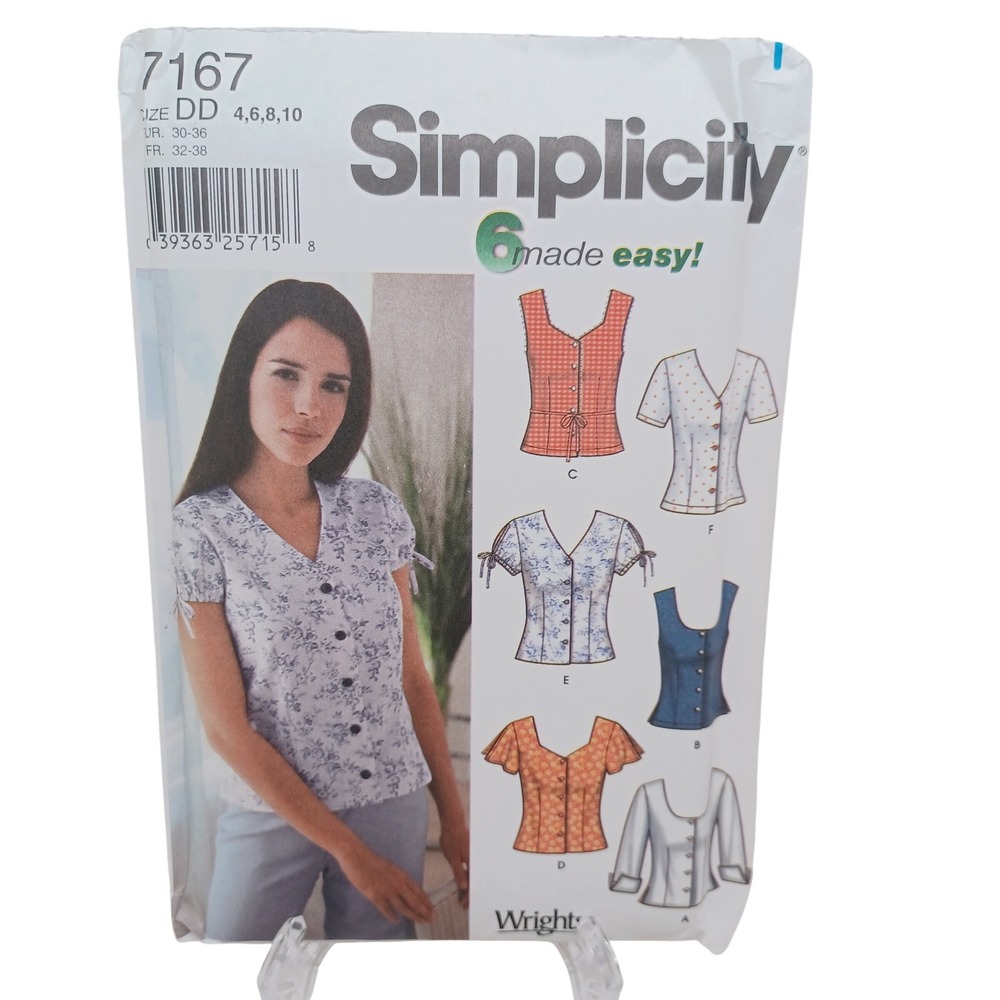 Simplicity 7167 Sewing Pattern Misses Blouse Top Size 4-10 6 Styles Easy Y2K